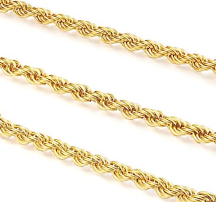 14K Solid Yellow Gold Rope Chain Necklace for Women and Men, 1.5mm,2mm,3.2mm and 4.2mm Thick, Durable Design in Lengths from 16 to 36 Inches2