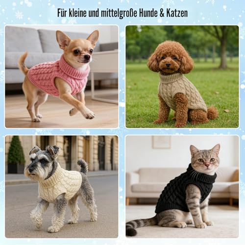 Hunde-Rollkragen-Strickpullover, Mantel, Winterwärmer, dicker Pullover, für kleine, mittelgroße und große Hunde, Welpen, Katzen, Größe M, Grau