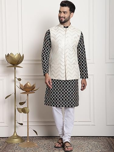 Image of SOJANYA (Since 1958 Men's Silk Blend Kurta and Pyjama with Nehru Jacket