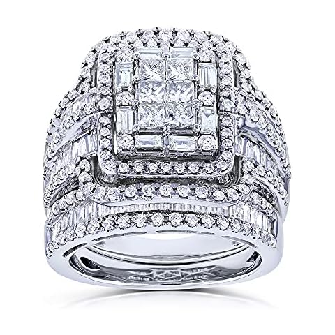 RKKOJJO 925 Sterling Silver Shiny Full Diamond Gemstone Ring Cubic Zirconia Rings Fold Wear Bridal Sets CZ Diamond Multi Row Ring Eternity Engagement Wedding Band Ring For Women (US Code 8) Cover