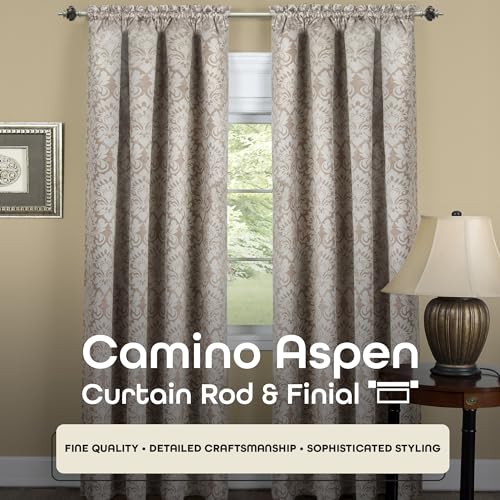 Image of Decorative Window Curtain Rods with Finials, 66 to 120 Inches, 0.75 Diameter - Camino Aspen - Lightweight & Easy to Install, Adjusts Telescopically to Fit Any Window by Achim Home Decor