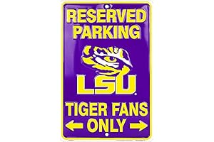 HangTime College Football LSU Tigers Reserved Parking Sign Metal 8 x 12 embossed Team Colors