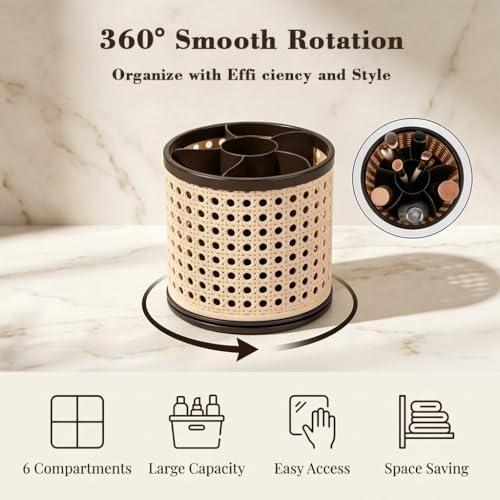 Image of MAYCREATE 360 Rotating Makeup Brush Holder Organizer Stationary Pencils Storage Holder Multipurpose 6 Compartments Organisers for Women Vanity Desk Bathroom