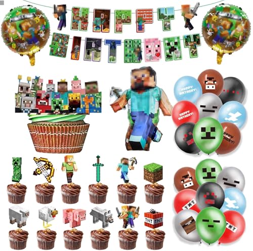 Kit de fête d'anniversaire 47 pièces pour enfant garçon avec ballon en aluminium, décoration de gâteau, ballons en latex et bannière « Joyeux anniversaire » | Kit de décoration complet pour