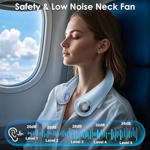 Image of Portable Lightweight Neck Fan with Neck Support, Birthday Gifts for Men Women Dad Mom, Rechargeable Personal Wearable Cooling Neck Fans for Hot Flashes, Disneyland, Travel, Camping Essentials