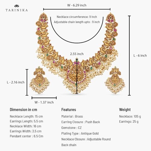 TARINIKA Antique Gold Plated Cira Short Necklace Set with Floral Design - Indian Jewelry Sets for Women | Perfect for Ethnic Occasions | Traditional South Indian Necklace | 1 Year Warranty*4