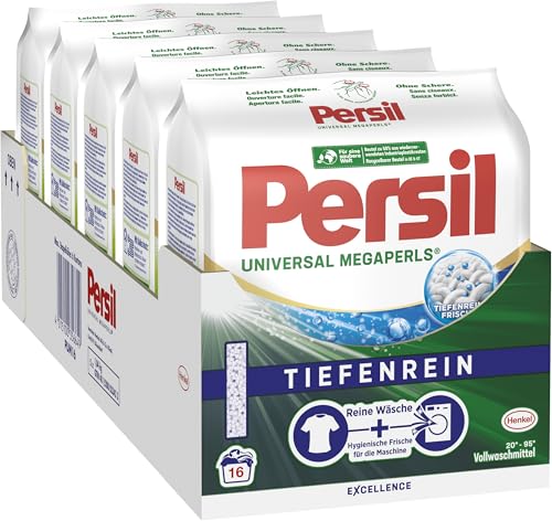 Persil Universal Megaperls (5 x 16 punjenja), deterdžent za teške uvjete rada s tehnologijom dubokog čišćenja, deterdžent za čisto rublje i higijensku svježinu za perilicu, 20 °C do 95 °C