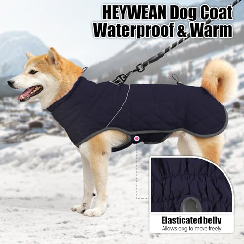 HEYWEAN Hundemantel Winter Wasserdicht Hundejacke mit D-Ring Warm Mantel Hund Fleece Hundepullover Reflektierende Wintermantel für kleine mittlere große Hunde Kleidung Hundejacke Wandern Winterweste