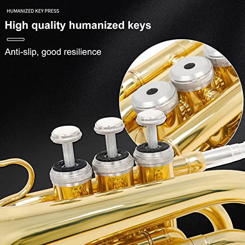 Fiunkes Eb Pocket Trumpet Full Kit, Professional Pocket Trumpet Woodwind Instrument, Gold Lacquer Mini Trumpet Musical Instrument In E Flat For Beginner/Students/Performance, Gorgeous Sound #TOP4