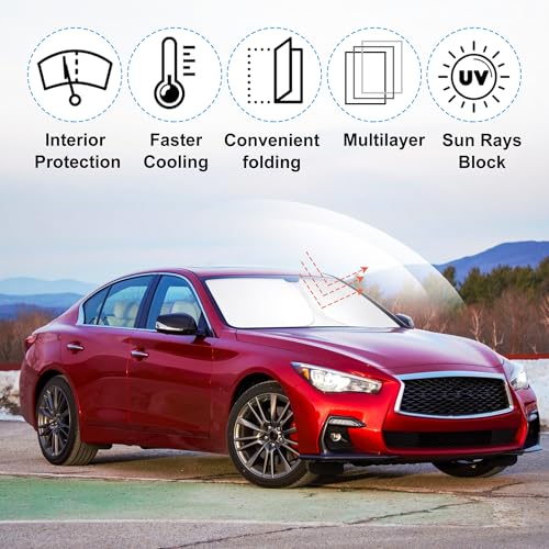 Image of Windshield Sun Shade Custom Fit for 2014-2023 2024 Infiniti Q50 Accessories Foldable Sunshade Sun Blocker Protect Car from Sun Rays & Heat Damage Keep Car Cooler
