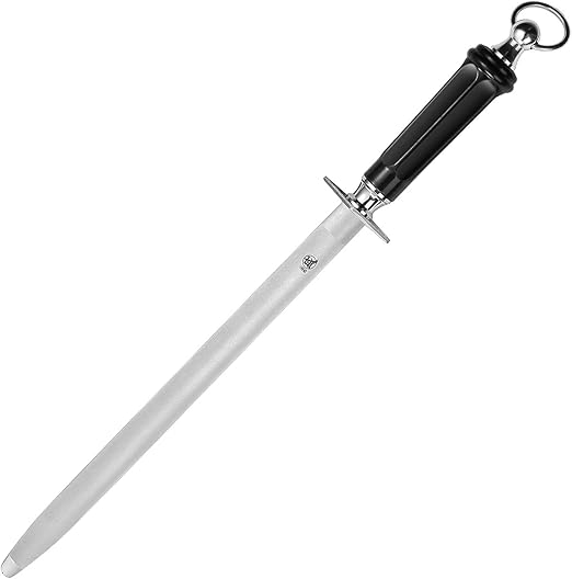 MITSUMOTO SAKARI 10 inch Knife Sharpening Honing Rod, Japanese High Carbon Flat Honing Steel, Professional Kitchen Steel Knife Sharpener (ABS Handle & Powerful Magnet)