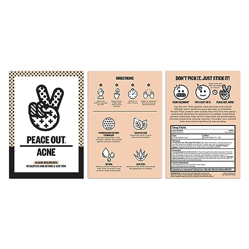 PEACE OUT Acne Healing Dots Helps Clear Blemishes Overnight, Fast Acting Hydrocolloid Pimple Patches for Breakouts with Salicylic Acid, Retinol and Aloe Vera, Award Winning Skincare Solution 40 Count