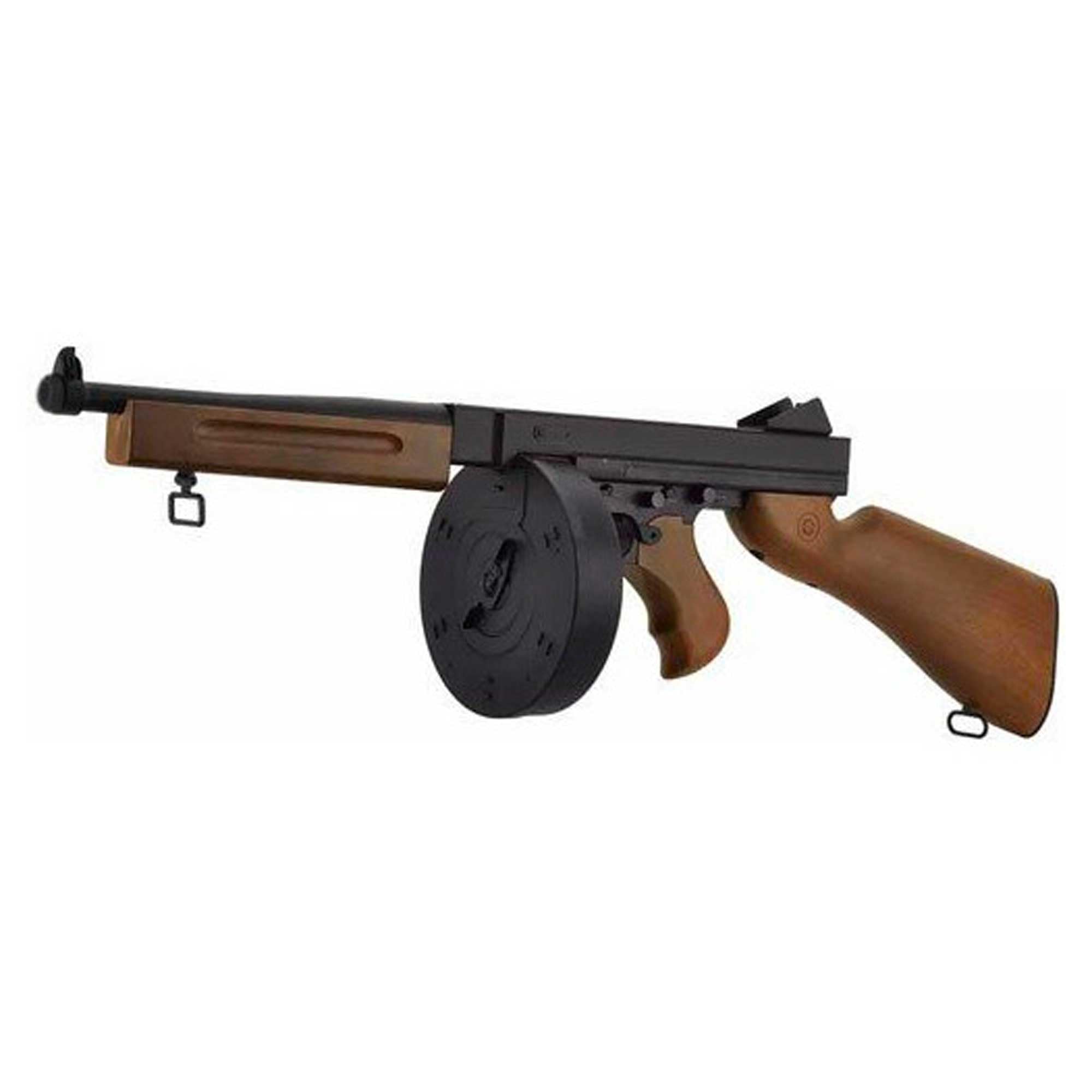 Confezione Fucile Airsoft Modello D98 Stile Chicago/Modello Elettrico/Colori: Nero e Legno/Materiali: plastica ad Alta Resistenza/Potenza 0,5 Joule/Fornito con Accessori