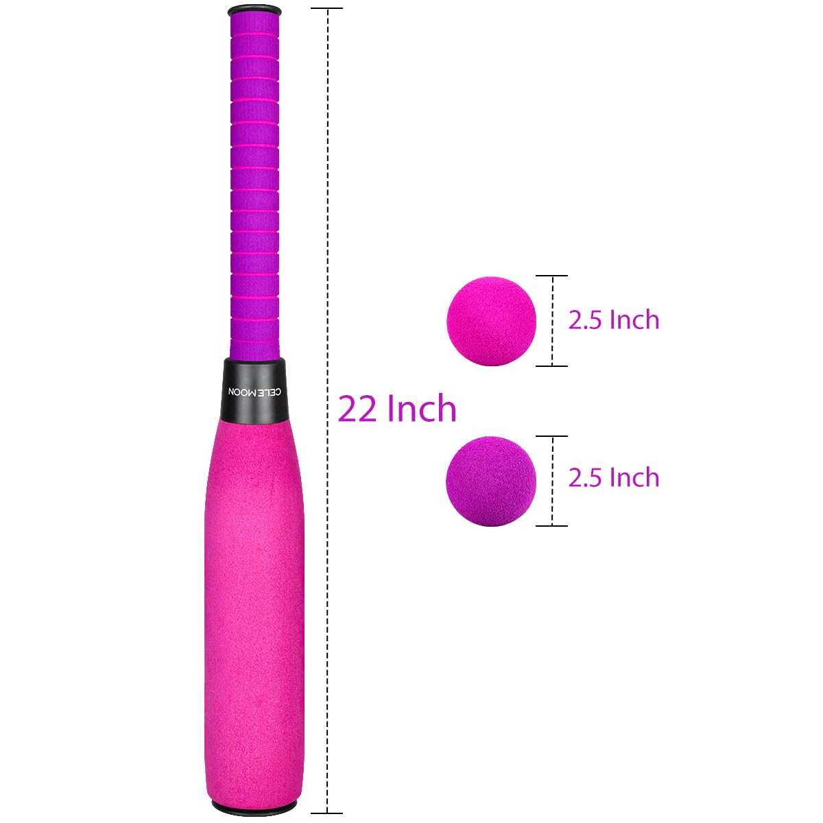 CeleMoon – Set Batte De Baseball Souple En Mousse 55,9 Cm + 6 Balles – Pour Intérieur Et Extérieur – Dès 3 Ans – Rose