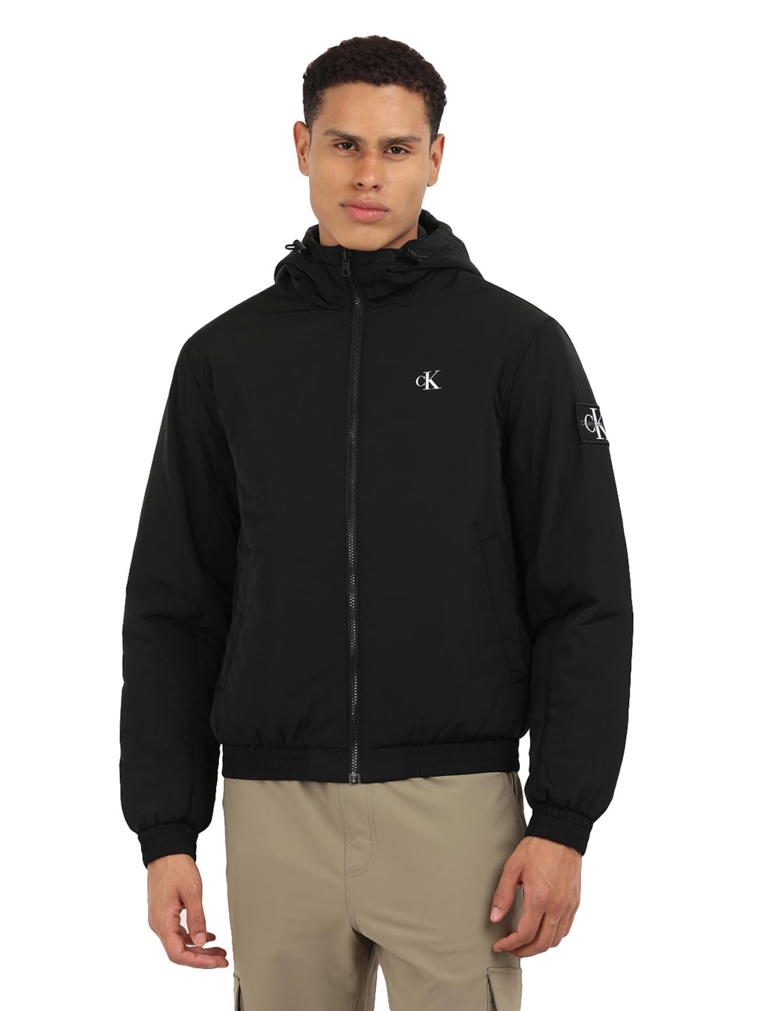 Calvin Klein Jeans Men's Padded Hooded Transitional Jacket, Black (Ck Black), XXL