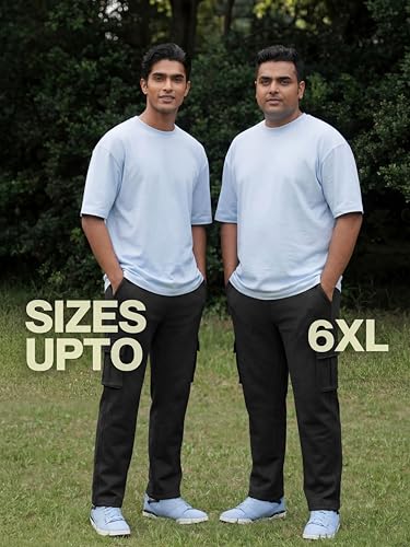 Image of Fflirtygo Mens Cargo Pants Cotton | Track Pants with Zip Pockets | 4 Pocket Joggers | Baggy Lower for Men | Sizes Upto 6XL