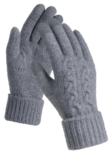 TRENDOUX Thermohandschuhe Winter Damen, Elastisch Softshell Sport Handschuhe Mit Touchscreen-Funktion, Warm Winter Handschuhe Frau Zum Laufsport, Wandern, Laufwerk - Grau