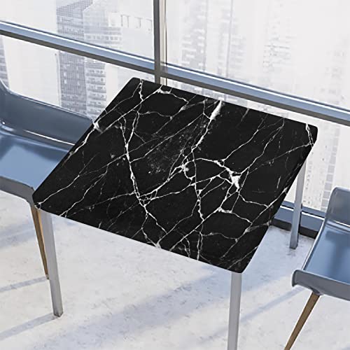 AUUXVA Marble Square Tablecloth with Elastic Edge,Chic Black Marble Fitted Table Cloth Waterproof Wipeable Square Table Cover for Dining Kitchen Party Indoor Outdoor Patio Table 34x34 Inch