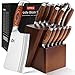 WILDMOK Set di coltelli Set di coltelli da 17 pezzi con ceppo di legno - Set di posate perfette in acciaio tedesco Regalo