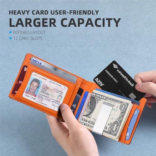 Credit Card Holders for Mens Minimalism Leather Card Holder for Men Slim Card Casecard Wallet RFID Blocking Anti Theft Wallet for Men Compact Wallet Bank Card Holder(Black Orange Fiber)2