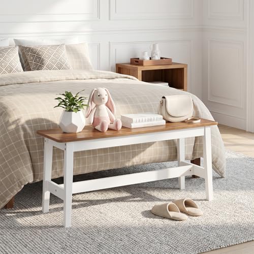 Image of HOOBRO 39.3'' Bamboo Dining Bench, Farmhouse Kitchen Table Bench, Kitchen & Living Room Furniture, Easy to Assemble, Sturdy and Stable, Walnut and White WH03CD01G2