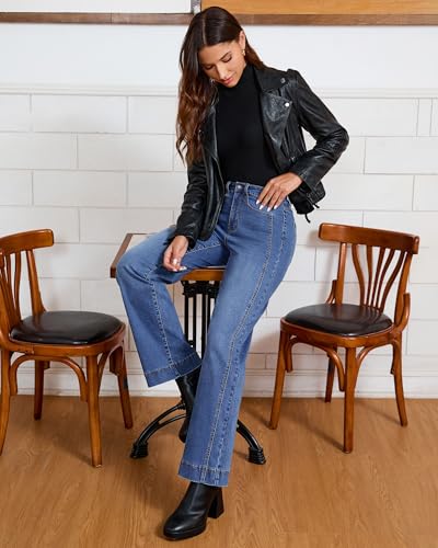 luvamia Wide Leg Jeans for Women Trendy High Waisted Double Side Seams Stretchy Denim Pants Trouser Jeans with Pockets