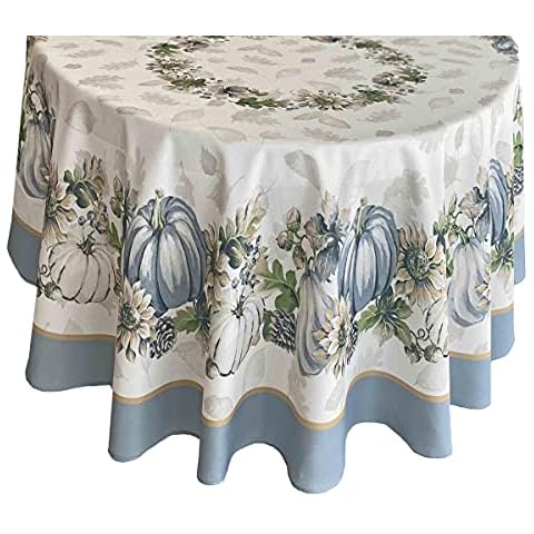 Newbridge Blue Pumpkin Farmhouse - Mantel de tela con bordes de Acción de Gracias, redondo de 70 pulgadas Cover