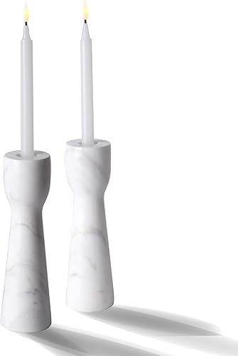 WORHE Portavelas 100% mármol natural, juego de 2 candelabros cónicos para el hogar, comedor, fiesta, boda, soporte de vela premium, blanco jazz