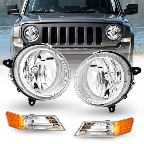 VRC For 2007-2017 Jeep Patriot 2007-2010 Compass Headlights Halogen Headlamp Assembly Replacement Pair Driver and Passenger Side (w/Corner Lights)
