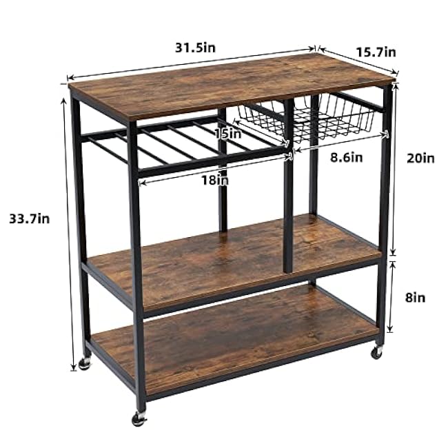 sogesfurniture 3-Tier Kitchen Baker¡¯s Rack cart with Wheel, 31.5 Wood Standing Rolling Microwave Oven Stand, Metal Frame, Utility Storage Shelf, Black-y6LF9DFL