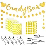 115-teiliges Candy Bar-Zubehörset, bestehend aus 100 Candy Bar-Tüten, 6 Zuckerklemmen, 4 Schaufeln, 3 Aufklebern und 2 Dekorationsartikeln. Geeignet für Hochzeiten und Geburtstagsfeiern.