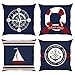 Bonhause Federe per Cuscini Nautica Bussola Ancora Barca a Vela 45 x 45 cm Copricuscini Decorativi Blu Navy e Rosso in Poliestere Biancheria per Divano Letto Auto 4 Pack