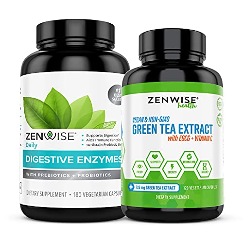 Zenwise Health Immune Boost Bundle - Digestive Enzymes + Green Tea Extract â Features DE111 Probiotic for Clinically Studied Immune Support â Plus Vegan Green Tea with EGCG & Vitamin C Antioxidants