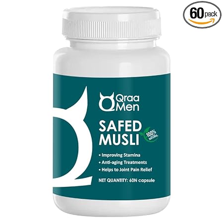Qraa Men Safed Musli Extract Capsules for Male Strength, Power, & Vitality | 60N Capsules | GMP Certified