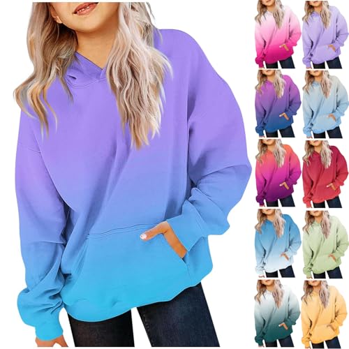 KODMNSW Hoodie Mädchen Sweatshirt mit Kapuze Farbverlauf Kapuzenpullover Locker Casual Pullover Oversized Langarmshirt Y2K Top Süß Elegante Oberteile Lässig Basic Longshirt Knalliges Pink 160