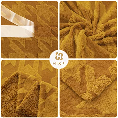 Ht&Pj Throw Blanket Super Soft Fluffy Houndstooth Sherpa Fleece Blankets Decorative For Bed, Sofa, Couch - Gold, 50X60In #TOP2