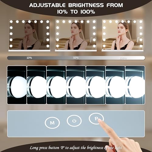 Makeup Vanity Mirror with LED Lights and USB Port, White, 24x18 Inch