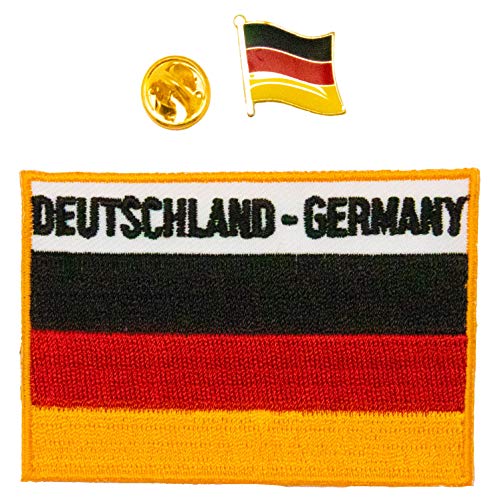 A-ONE 2PCS Pack- Germany Emblem Patch+ Germany Lapel Pin, Germany Flag Embroidered Armbands of Military Army Uniform German Emblems NO.014A