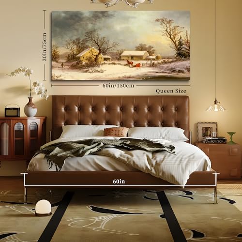 crmotu Country Wall Art, Landscape Art Wall Decor, Oversized Wall Art, Modern Farmhouse Wall Decor, Winter Farm Vintage Paintings for Living Room Bedroom Dining Room Entryway Art Prints 30X60