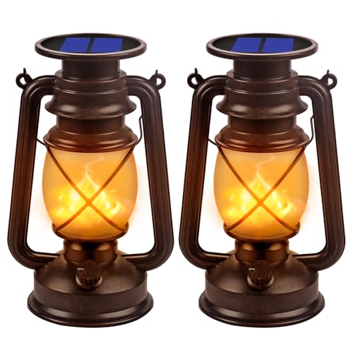 Solar Lantern Outdoor Hanging Solar Lights Dancing Flame Led Waterproof Camping Lamps Landscape Decor for Table Patio Garden Yard Pathway Porch 2 Pack
