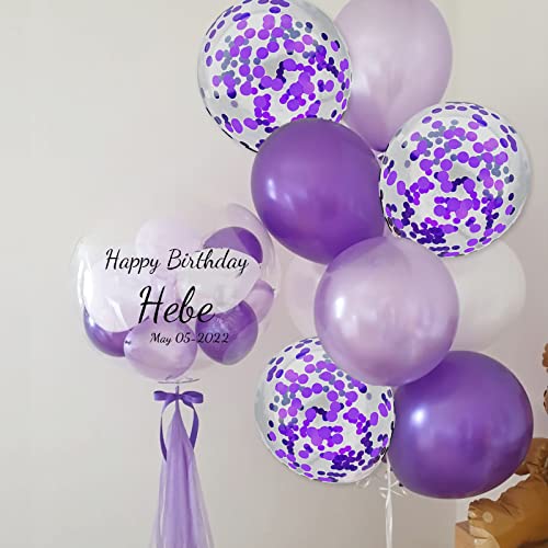 Image of Purple Confetti Balloons, 25 Pcs Thickened 12 Inch Clear Latex Balloon with Confetti Inside for Graduation Engagement Bridal Shower Party Baby Shower Birthday Party Decorations Supplies