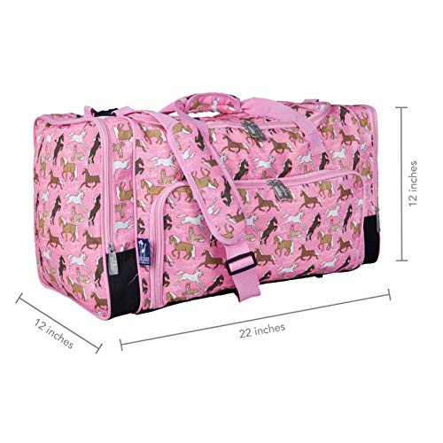 Wildkin Kids Weekender Duffel Bag for Boys and Girls, Carry-On Size and Perfect for Weekend or Overnight Travel, 600-Denier Polyester Fabric Duffel Bags Measures 22 x 12 x 12 Inches (Horses in Pink)