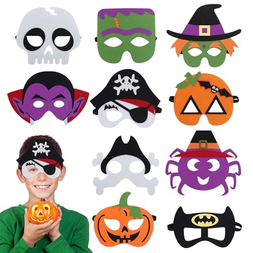 10 peças máscara de Halloween crianças, anti-face Halloween, máscaras de feltro, presente de Halloween crianças, máscaras de Halloween com corda elástica, acessórios máscara de feltro para Halloween