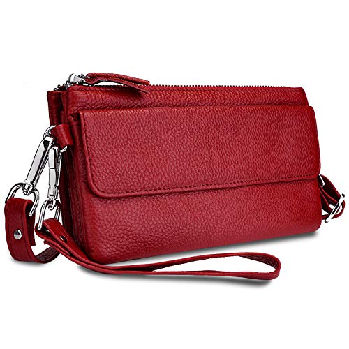 YALUXE Women's Leather Smartphone Wristlet Crossbody Clutch with RFID Blocking Card Slots Red