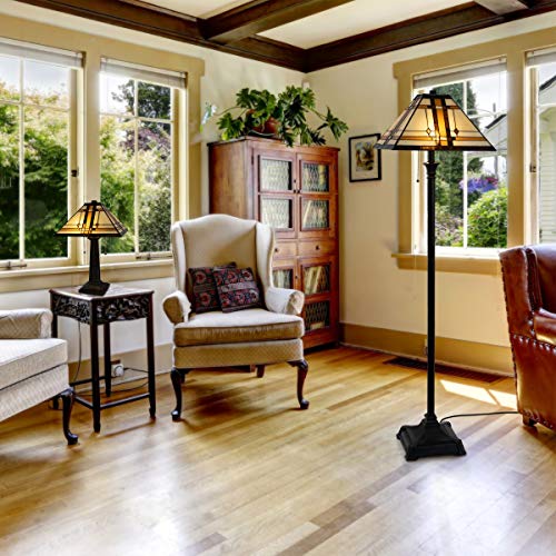 Lavish Home Tiffany Style Floor Lamp – Mission Design Standing Light with Art Glass Lampshade and 2 LED Bulbs – Vintage Look Accent Decor - Image 6