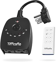 TiFFCOFiO Outdoor Light Timer Waterproof, Remote Control Dusk to Dawn Light Sensor Timer, 100 FT Range, Plug in, 2 Grounded Outlets for Home and Garden, 15A/1875W, ETL Listed