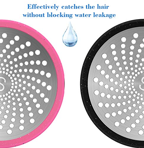 STAN BOUTIQUE Shower Drain Hair Catcher Strainer Trap Cover Stopper Protector - Stainless Steel and Silicone, Suitable for Flat Shower Drains - 2 Pack