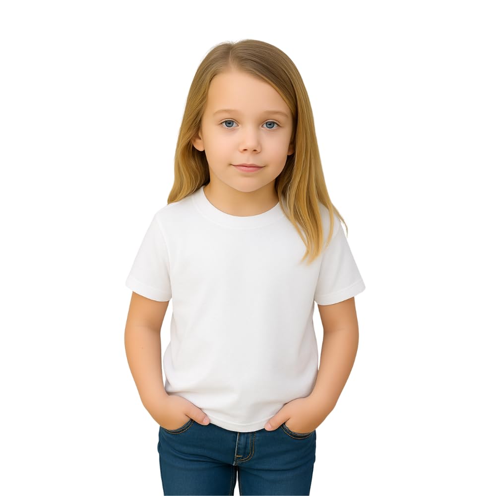 Kids Round Neck Girls T Shirt 170 GSM Pure Cotton Basic Colors