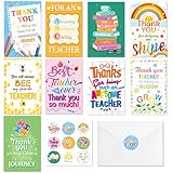 Qpout 18pcs Thank You Teacher Cards,Colorful Teacher Appreciation Week Gift Cards,End of School Year Graduation Gift for Teachers,Teacher's Day Greeting Cards with Envelopes Stickers
