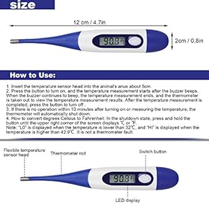 Professional Pet Livestock Thermometer, Fast Digital Veterinary Thermometer, Pet Thermometer for Dogs,Cats, Horse,Cattle,(No Battery)